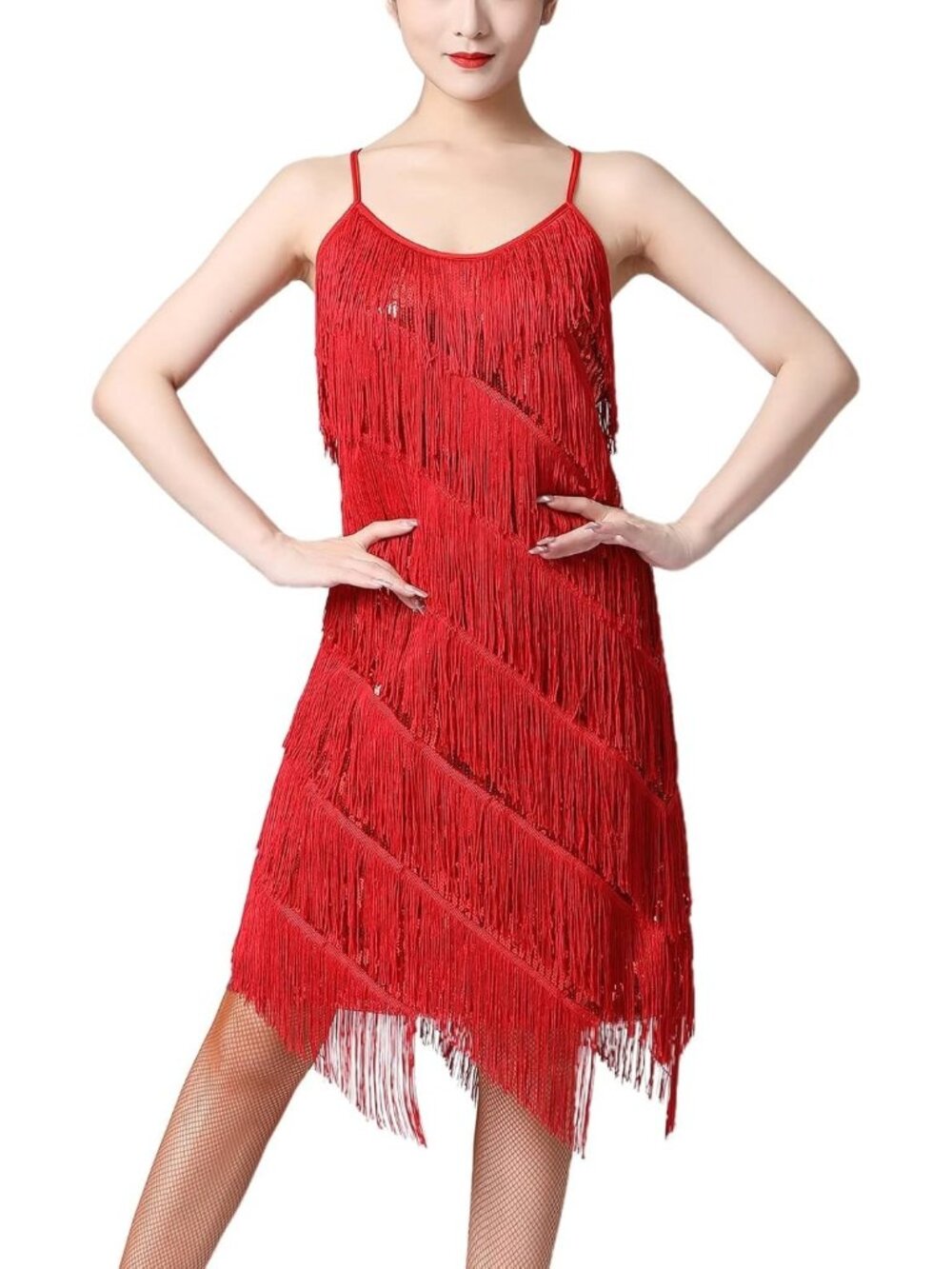 Women Salsa Latin Dance Dress Sequin Tassel Fringe Flapper Dress 1920s Costume S